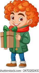 Smiling child with a wrapped present