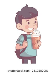 Smiling children holding backpacks character isolated