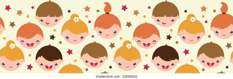 Smiling children horizontal seamless pattern background
