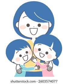 Smiling children hugging their mother Family