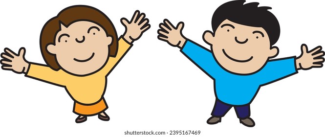 Smiling children spreading their hands