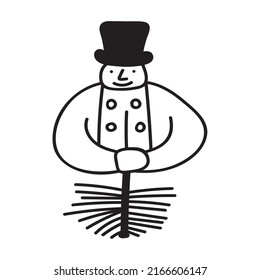 Smiling chimney sweep. Hand drawn symbol. Outline vector icon on white background. 