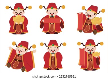 Smiling Chinese God of Wealth Pay a New Year call and take ingots. - Shutterstock ID 2232965881