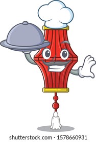smiling chinese paper lanterns as a Chef with food cartoon style design
