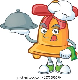 smiling christmas bell as a Chef with food cartoon style design