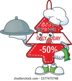 smiling christmas best price tag as a Chef with food cartoon style design