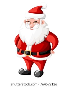 Smiling Christmas cartoon Santa Claus character with red hat holiday character vector illustration isolated on white background web site page and mobile app design.