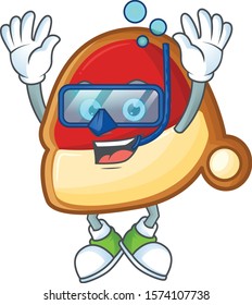 Smiling christmas hat cookies cartoon character style wearing Diving glasses
