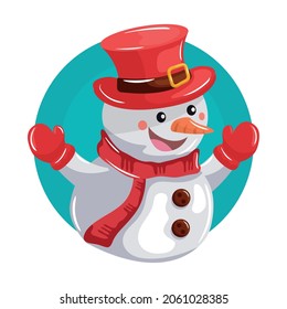 smiling christmas snowman with gloves and red hat