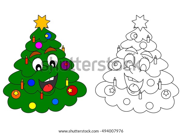 smiling christmas tree coloring little kids stock vector