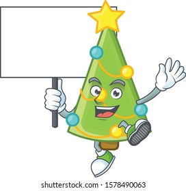 Smiling christmas tree decoration cute cartoon style bring board