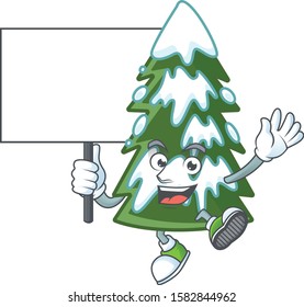Smiling christmas tree snow cute cartoon style bring board