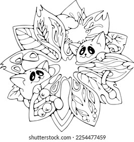 Smiling Circle cats, cute zen doodle cartoon vector isolated illustration for logo, children coloring books, pages, textile or wrapping paper printing
