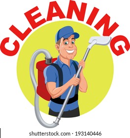 smiling cleaner with a vacuum 