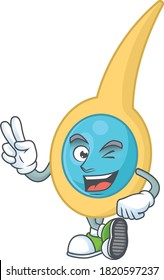 smiling clostridium tetani cartoon mascot style with two fingers. Vector illustration