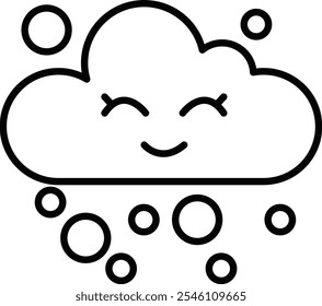 A smiling cloud with blue snowflakes falling from it