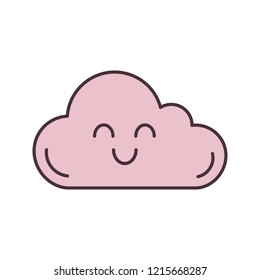 Smiling cloud color icon. Easy cloud computing. Good weather forecast. Emoji, emoticon. Isolated vector illustration