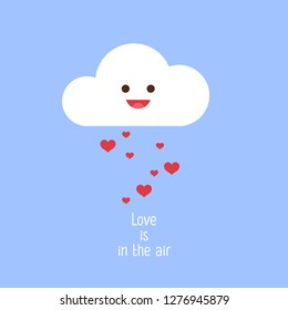 Smiling cloud and hearts rain. Cute Valentines illustration