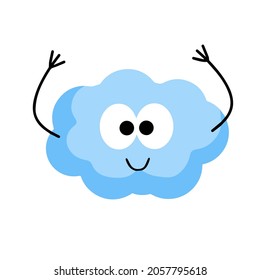 Smiling cloud. Kawaii character. Blue object of sky. Symbol of cloudy weather. Mascot of weather forecast. Cute cartoon illustration