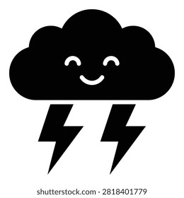 A smiling cloud with lightning bolts, symbolizing good weather with a hint of storm
