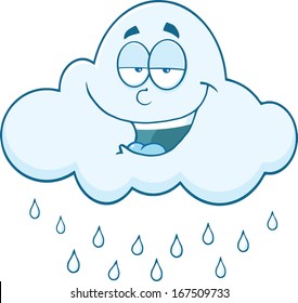Smiling Cloud  Raining Cartoon Character. Vector Illustration Isolated on white