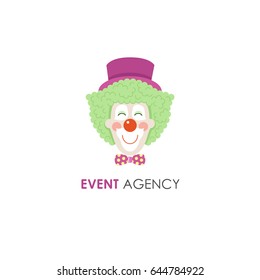 Smiling clown face line logo design template. Perfect for circus, party service, event agency or gift shop.