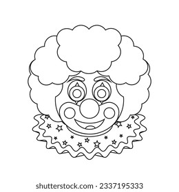 Smiling clown with funny wig coloring page.