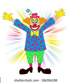 smiling clown on abstract colored background