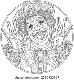 Smiling clown.Coloring book antistress for children and adults. Illustration isolated on white background.Zen-tangle style. Hand draw