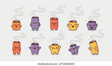 Personajes sonrientes de la taza de café con fondo transparente