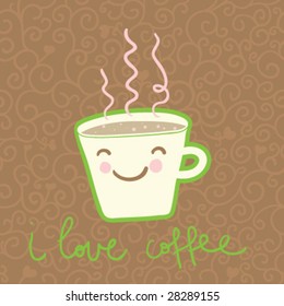 taza de café sonriente - ilustración de dibujos animados bonitos