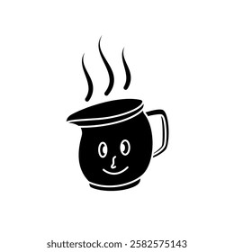 smiling coffee cup icon, simple flat style, illustration, logo sign symbol pictogram template, for ui or ux isolated on white for mobile app, editable