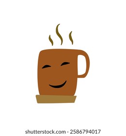 smiling coffee cup icon, simple flat style, illustration, logo sign symbol pictogram template, for ui or ux isolated on white for mobile app, editable