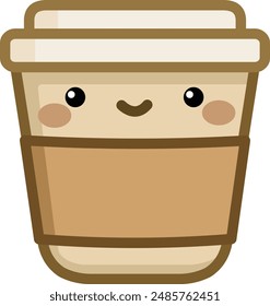 Lächelnde Kaffeetasse im Kawaii-Stil