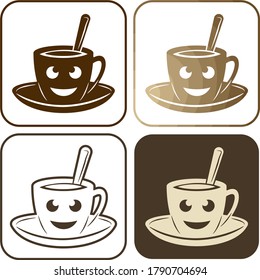Copa de café sonriente con cuchara - conjunto de iconos