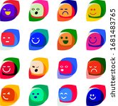 smiling, colorful flat icon faces on white background