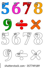 Smiling colorful numbers such as coloring books for little kids - vector