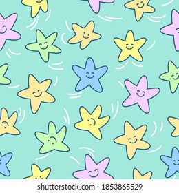 Smiling colorful stars. Seamless pattern for nursery. 