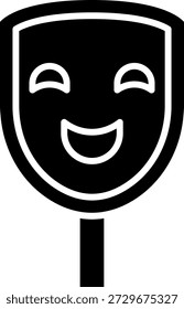 Icono sonriente de la máscara de la comedia en blanco y negro