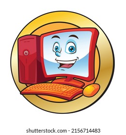 Smiling Computer Vector Mascot for Sales, Exhibitions and Discounts