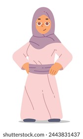 Smiling confident Arabian woman. Muslim female vector character on isolated background