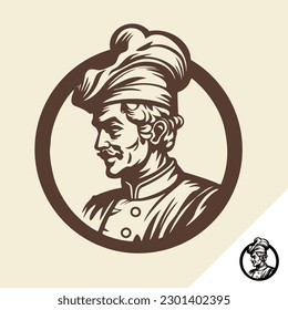 Lächelndes, selbstbewusstes Cheflogo, klassisches Restaurant