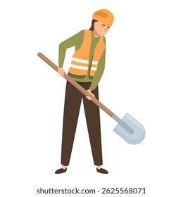 Smiling construction worker holding shovel ready to work on building site