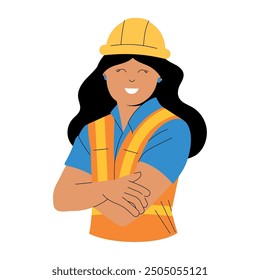Smiling construction worker in safety gear and hardhat Vector