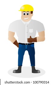 Smiling construction worker showing thumbs up