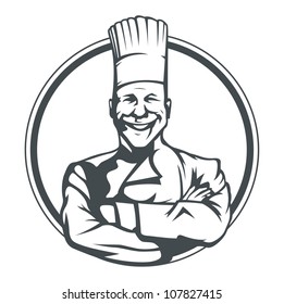 smiling cook in ring vector illustration isolated on white background