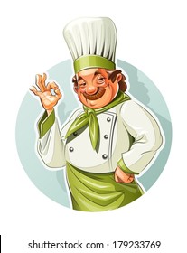 El show de cocina sonriente está bien. Ilustración vectorial Eps10. Aislado sobre fondo blanco