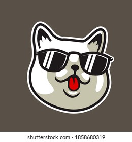 Smiling Cool Cat Kittens Face Tongue Out With Eyeglasses Vector Illustration - Vector