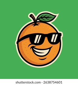Smiling cool Orange with sunglas - cartoon mascot illustration character vector clip - tee design for printing. Good for poster, wallpaper, t-shirt, gift.