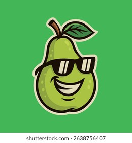 Smiling cool Pear with sunglas - cartoon mascot illustration character vector clip - tee design for printing. Good for poster, wallpaper, t-shirt, gift.